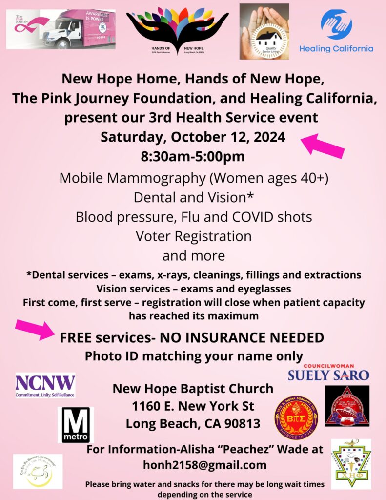 The Pink Journey Foundation joins New Hope Home, Hands of New Hope and Healing California for the 3rd Health Service event